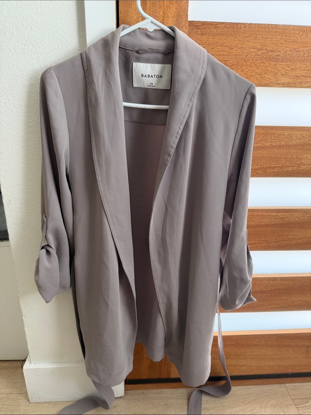 Babaton Taupe-Gray Drape Open-Front Blazer